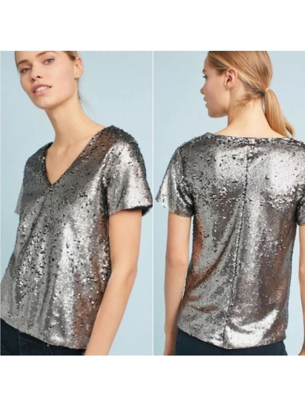 NEW Anthropologie Vanessa Virginia sequin v-neck top Size Medium